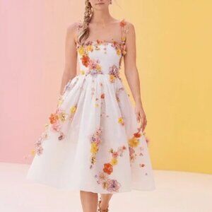 NWT ZIMMERMANN Postcard Floral Appliqué Midi Dress
